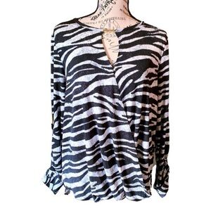 MICHAEL Michael Kors Long Sleeve Blouse Zebra Print Flowy Stretch Black White